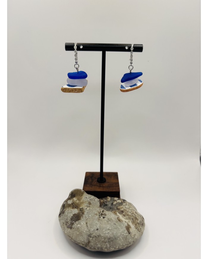 PENDIENTES ARTESANOS DE CRISTAL MARINO Y AZULEJO