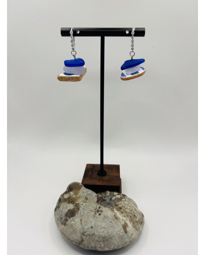 PENDIENTES ARTESANOS DE CRISTAL MARINO Y AZULEJO