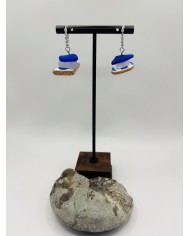 PENDIENTES ARTESANOS DE CRISTAL MARINO Y AZULEJO