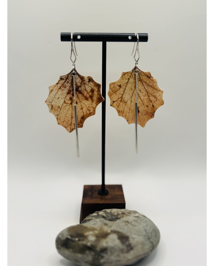 PENDIENTES ARTESANOS DE HOJA NATURAL ESQUELETIZADA