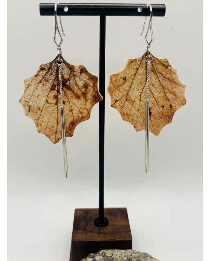 PENDIENTES ARTESANOS DE HOJA NATURAL ESQUELETIZADA