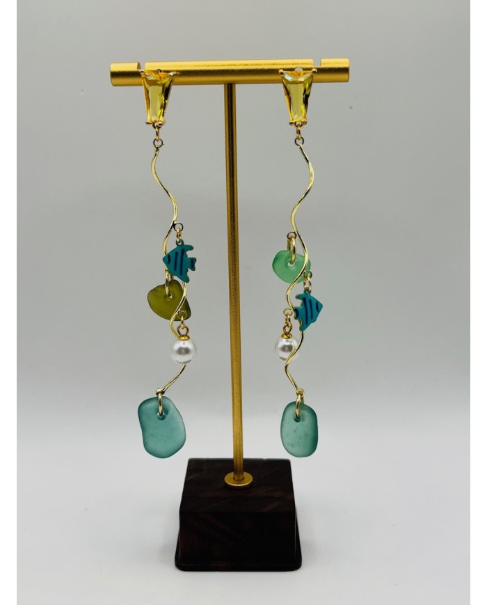 PENDIENTES ARTESANOS DE CRISTAL MARINO