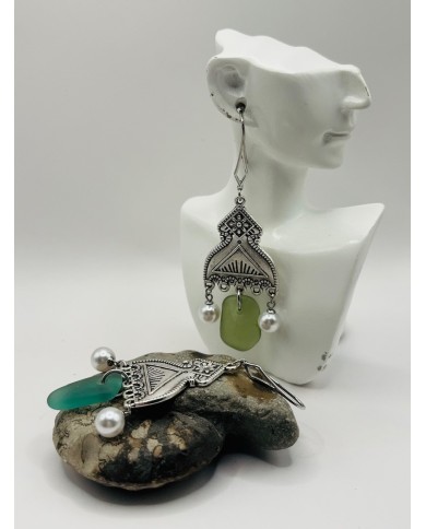 PENDIENTES ARTESANOS DE CRISTAL MARINO