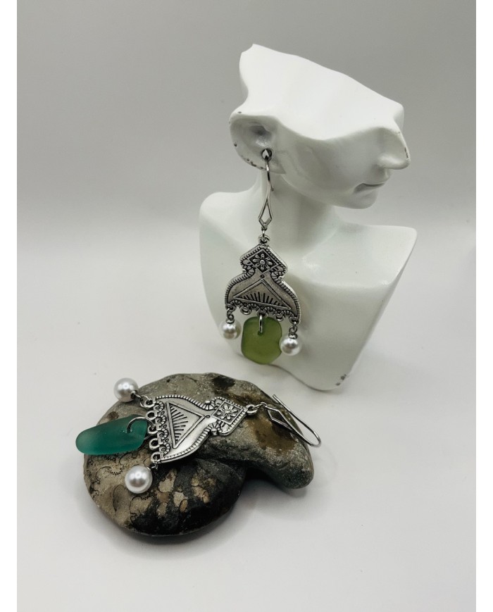 PENDIENTES ARTESANOS DE CRISTAL MARINO
