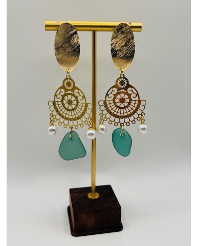 PENDIENTES ARTESANOS DE CRISTAL MARINO