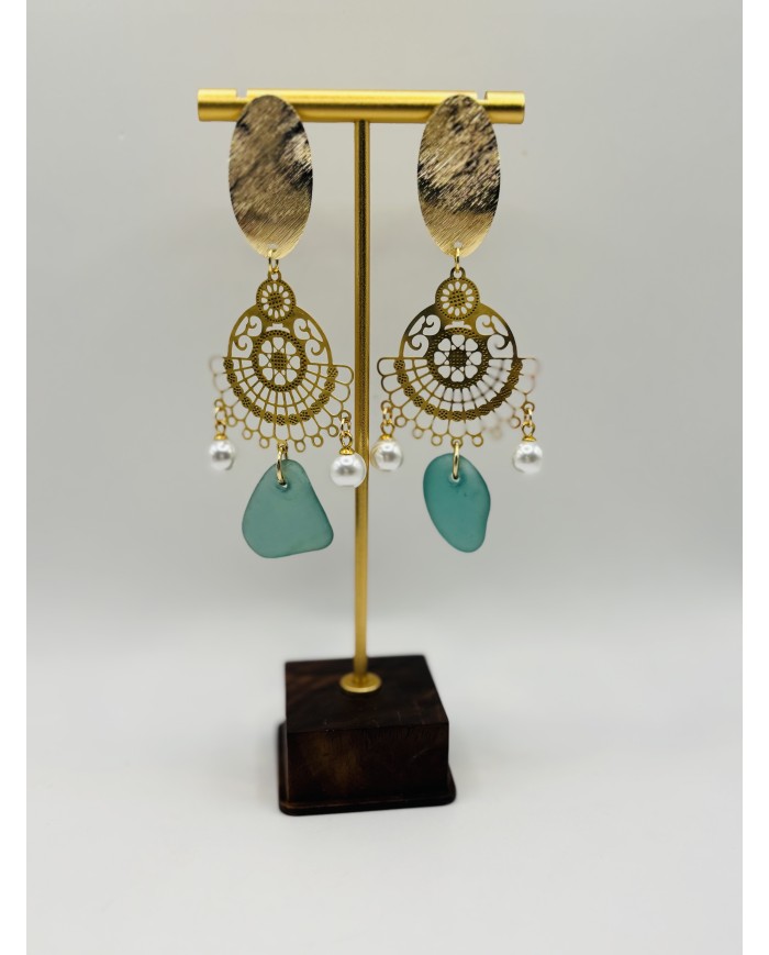 PENDIENTES ARTESANOS DE CRISTAL MARINO