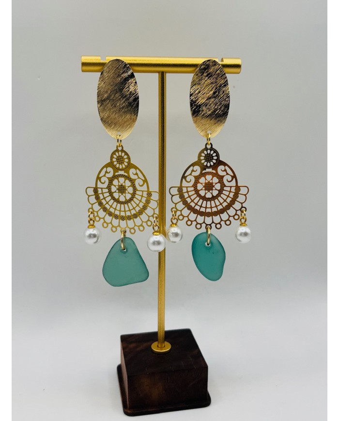PENDIENTES ARTESANOS DE CRISTAL MARINO