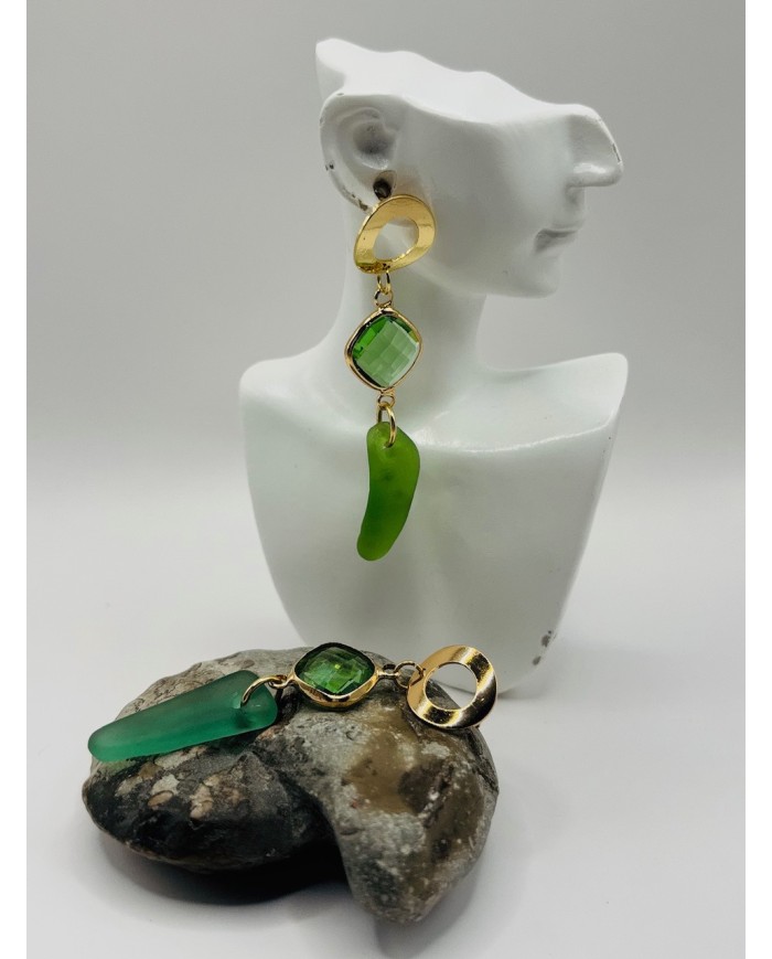 PENDIENTES ARTESANOS DE CRISTAL MARINO