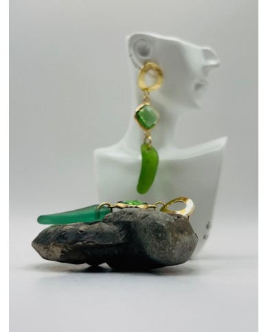 PENDIENTES ARTESANOS DE CRISTAL MARINO