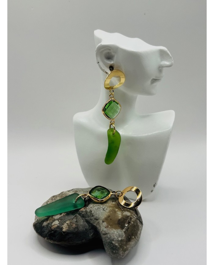 PENDIENTES ARTESANOS DE CRISTAL MARINO