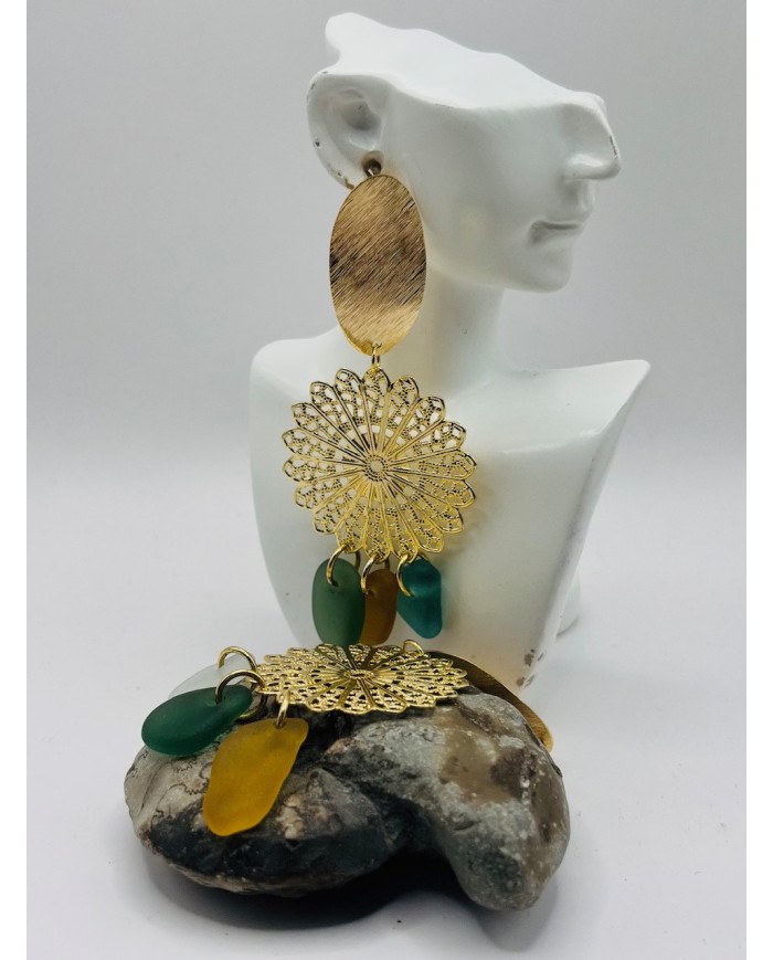 PENDIENTES ARTESANOS DE CRISTAL MARINO