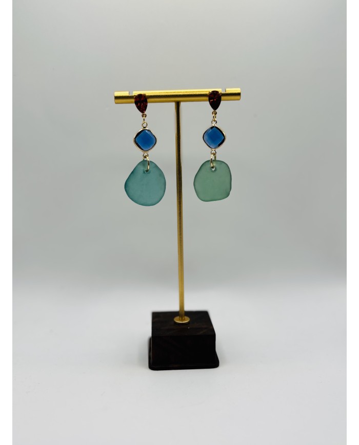 PENDIENTES ARTESANOS DE CRISTAL MARINO