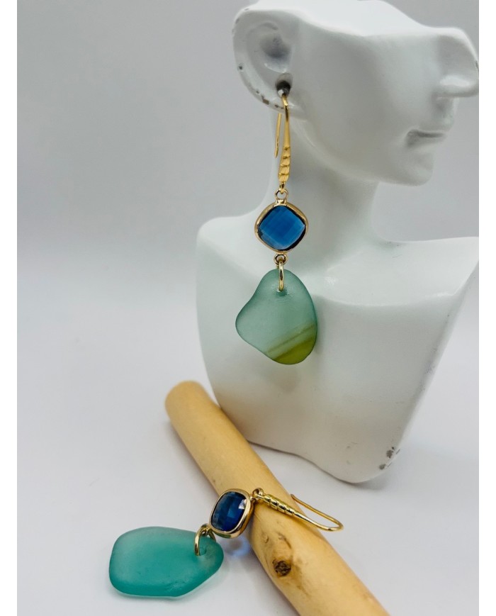 PENDIENTES ARTESANOS DE CRISTAL MARINO