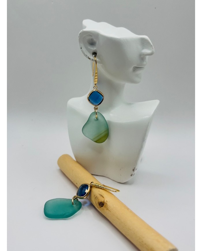 PENDIENTES ARTESANOS DE CRISTAL MARINO