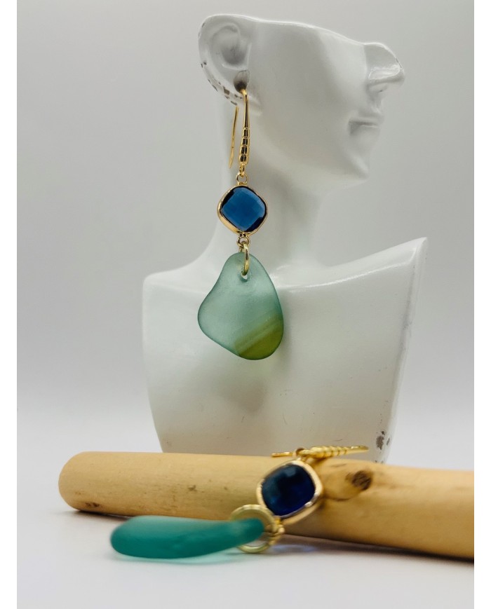 PENDIENTES ARTESANOS DE CRISTAL MARINO