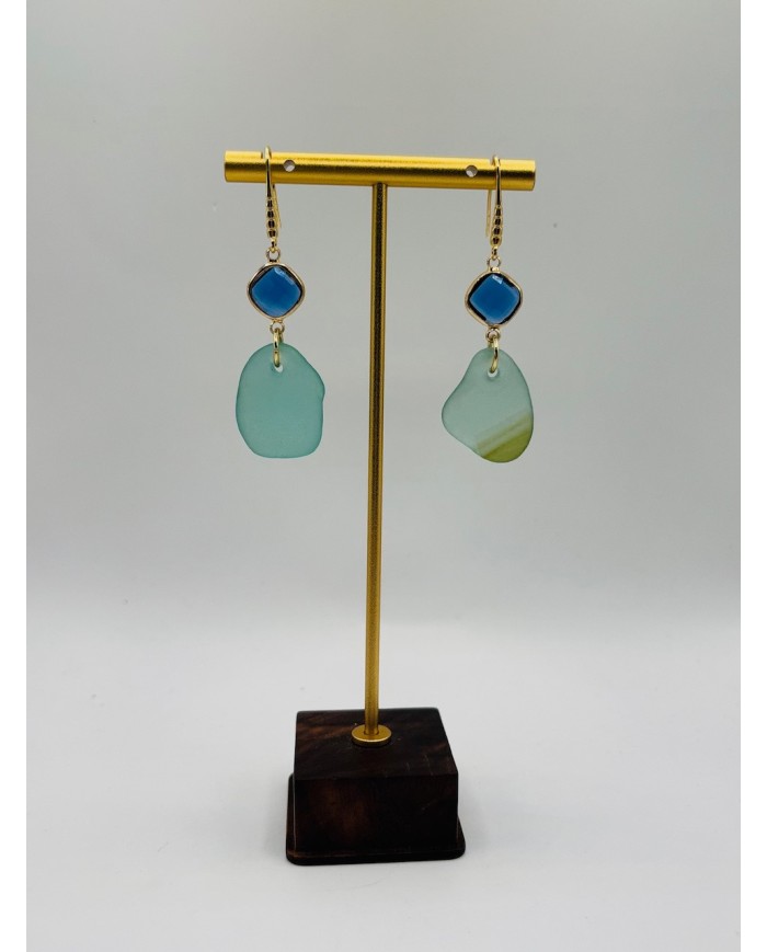 PENDIENTES ARTESANOS DE CRISTAL MARINO
