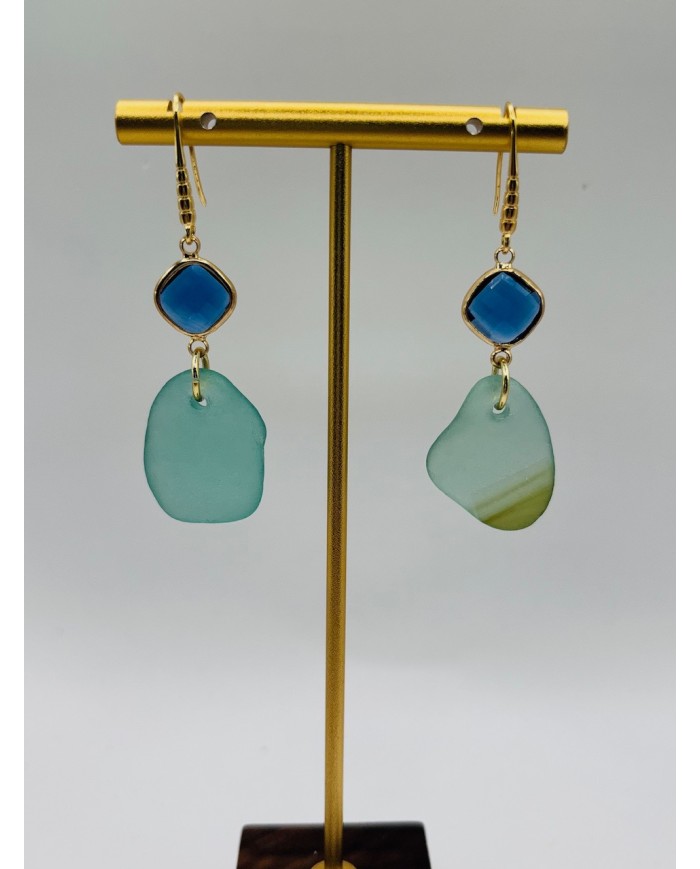 PENDIENTES ARTESANOS DE CRISTAL MARINO