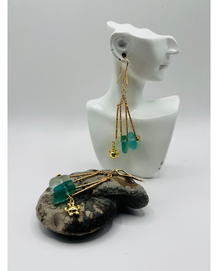 PENDIENTES ARTESANOS DE CRISTAL MARINO