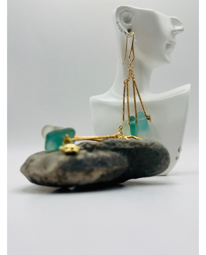 PENDIENTES ARTESANOS DE CRISTAL MARINO