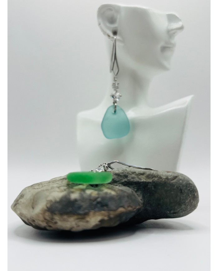 PENDIENTES ARTESANOS DE CRISTAL MARINO