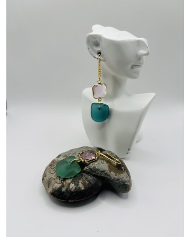 PENDIENTES ARTESANOS DE CRISTAL MARINO