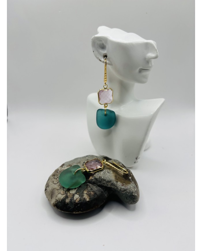 PENDIENTES ARTESANOS DE CRISTAL MARINO