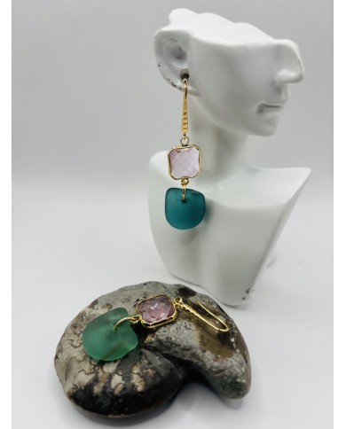 PENDIENTES ARTESANOS DE CRISTAL MARINO