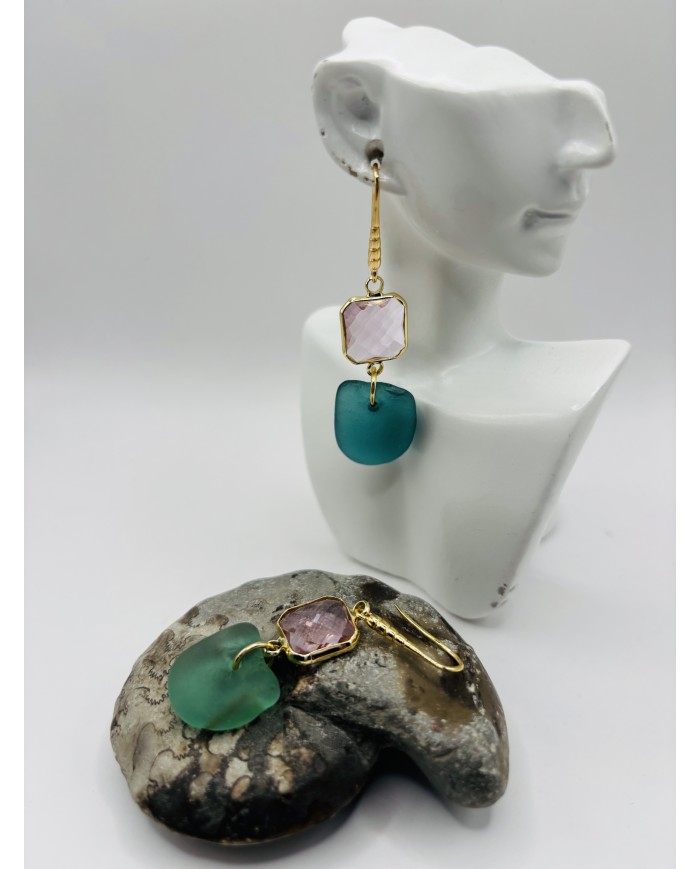 PENDIENTES ARTESANOS DE CRISTAL MARINO