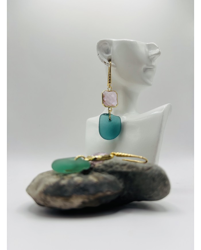 PENDIENTES ARTESANOS DE CRISTAL MARINO