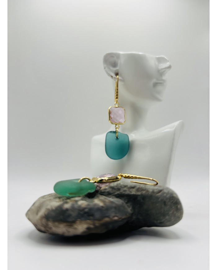 PENDIENTES ARTESANOS DE CRISTAL MARINO
