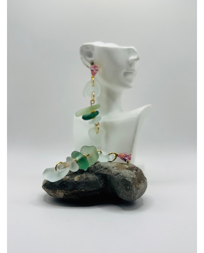 PENDIENTES ARTESANOS DE CRISTAL MARINO