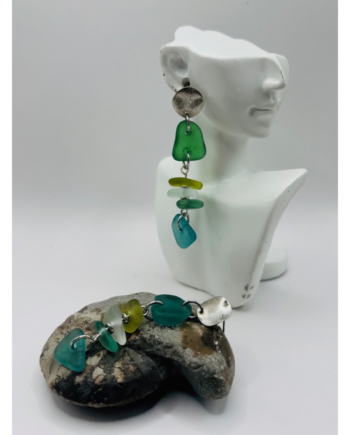 PENDIENTES ARTESANOS DE CRISTAL MARINO