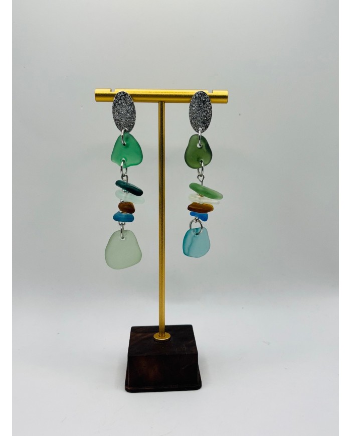 PENDIENTES DE CRISTAL MARINO  ARTESANOS