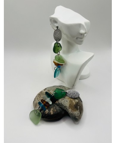 PENDIENTES DE CRISTAL MARINO  ARTESANOS