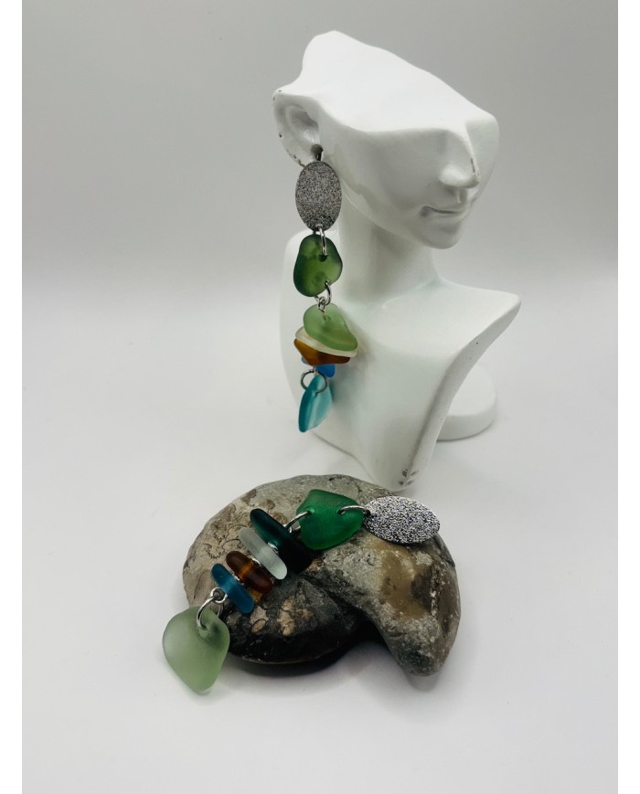 PENDIENTES DE CRISTAL MARINO  ARTESANOS