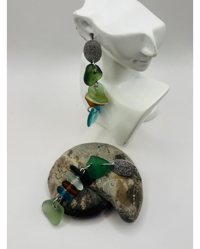 PENDIENTES DE CRISTAL MARINO  ARTESANOS