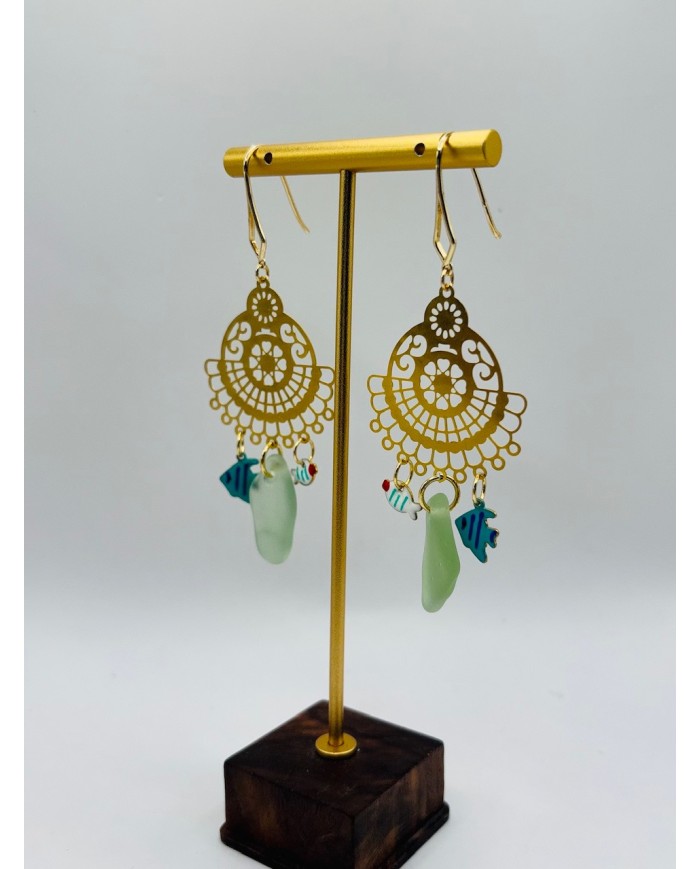 PENDIENTES ARTESANOS DE CRISTAL  MARINO