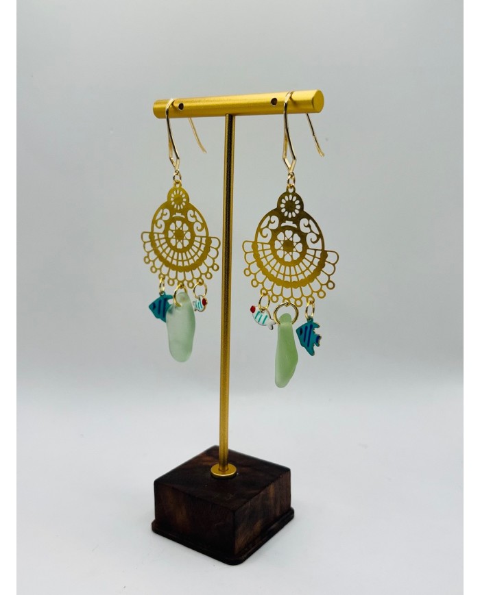 PENDIENTES ARTESANOS DE CRISTAL  MARINO