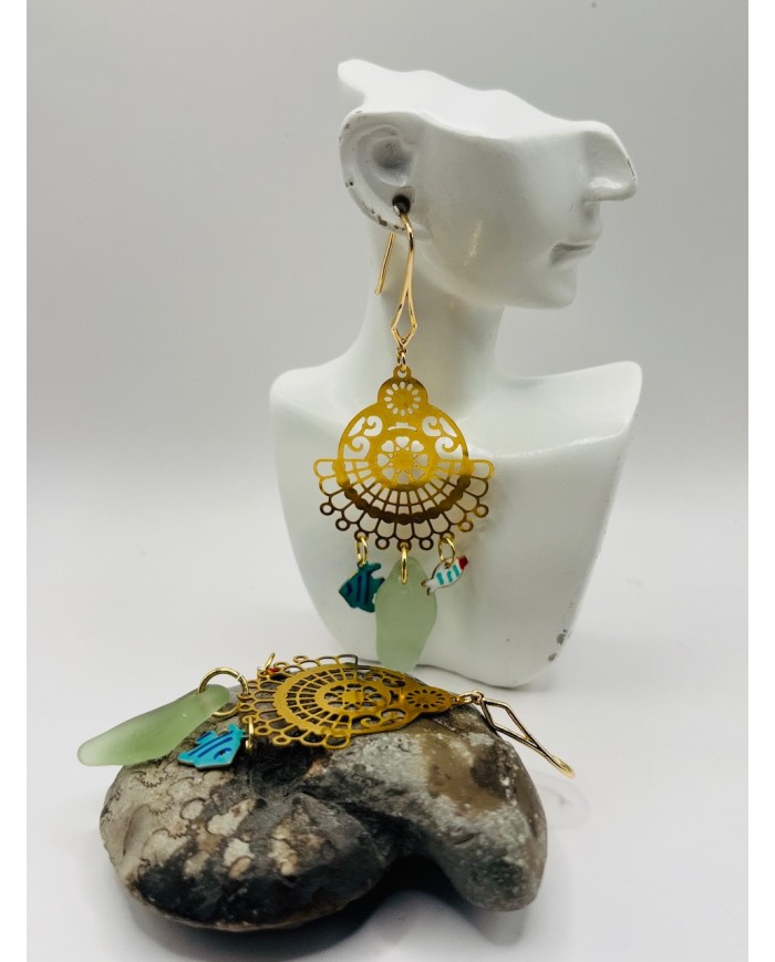 PENDIENTES ARTESANOS DE CRISTAL  MARINO