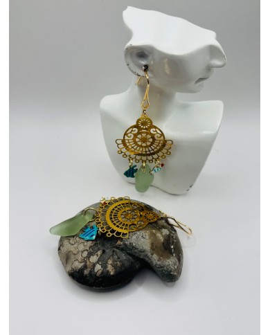 PENDIENTES ARTESANOS DE CRISTAL  MARINO