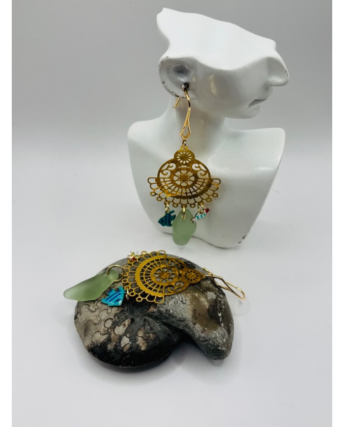 PENDIENTES ARTESANOS DE CRISTAL  MARINO