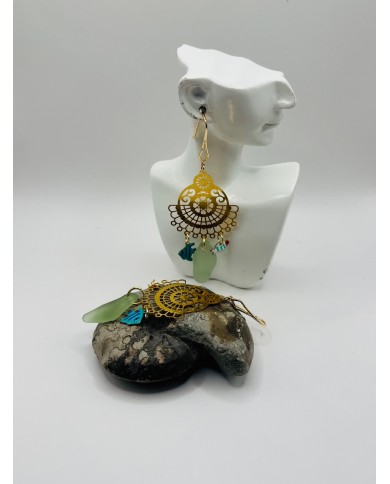 PENDIENTES ARTESANOS DE CRISTAL  MARINO