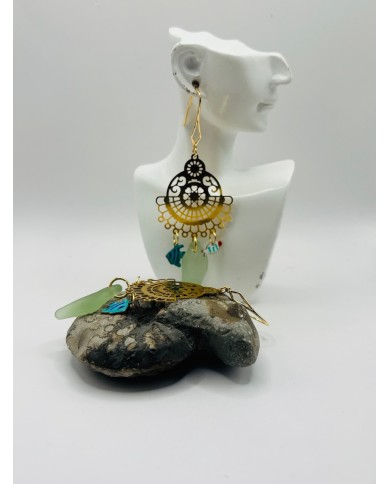 PENDIENTES ARTESANOS DE CRISTAL  MARINO