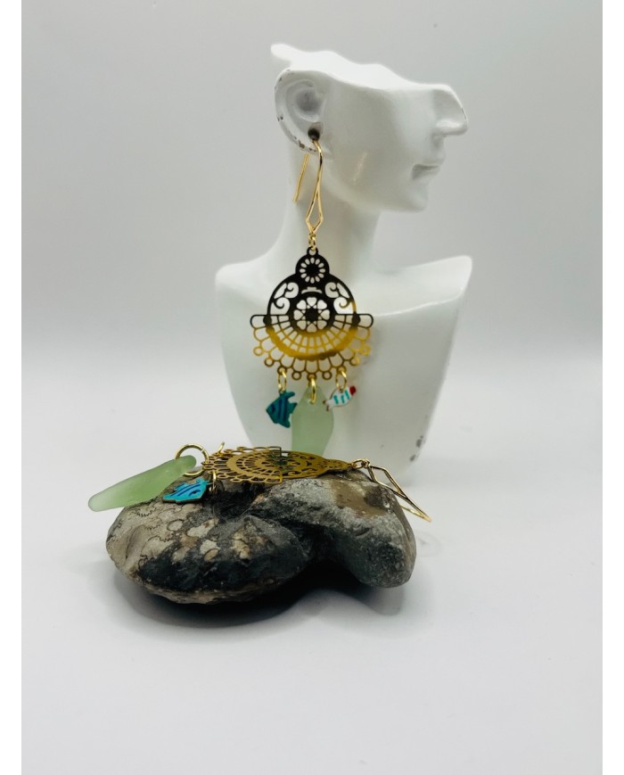 PENDIENTES ARTESANOS DE CRISTAL  MARINO