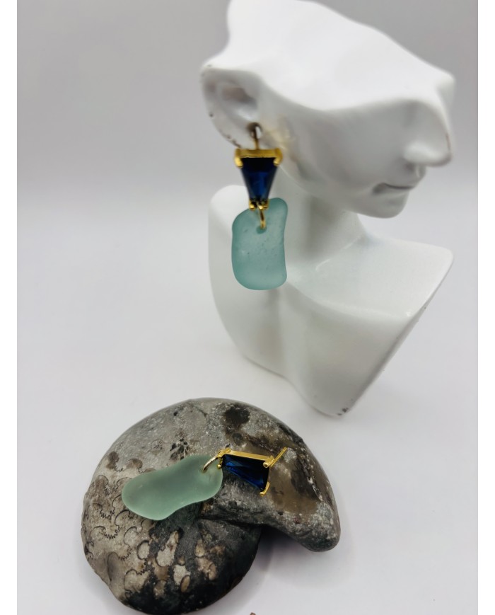 PENDIENTES ARTESANOS DE CRISTAL MARINO