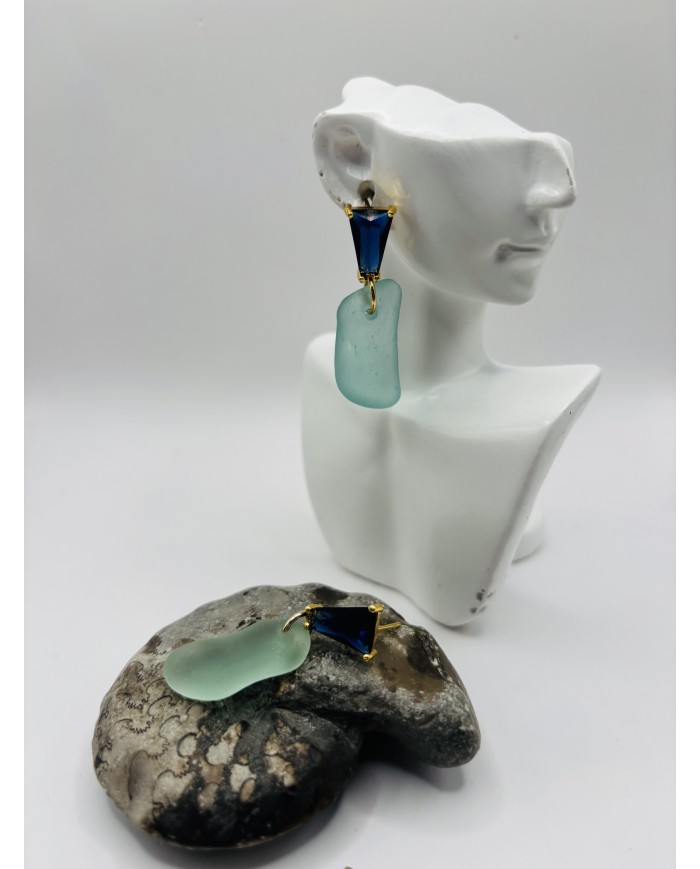 PENDIENTES ARTESANOS DE CRISTAL MARINO