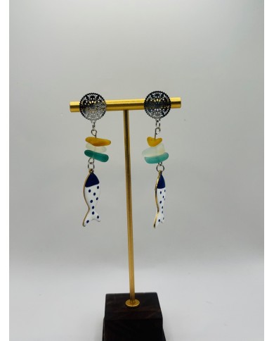 PENDIENTES ARTESANOS DE CRISTAL  MARINO