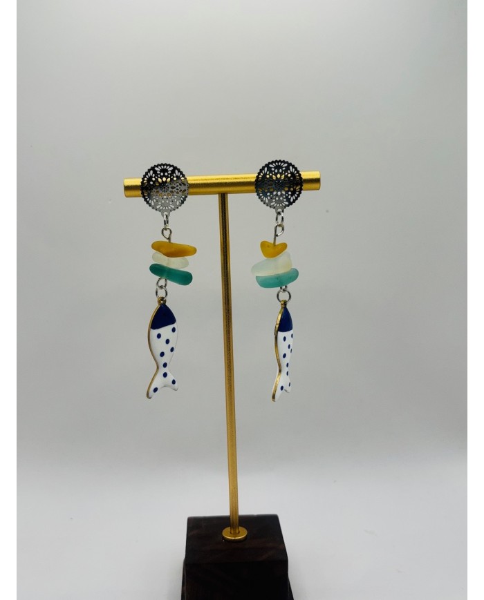 PENDIENTES ARTESANOS DE CRISTAL  MARINO