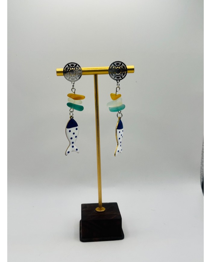 PENDIENTES ARTESANOS DE CRISTAL  MARINO