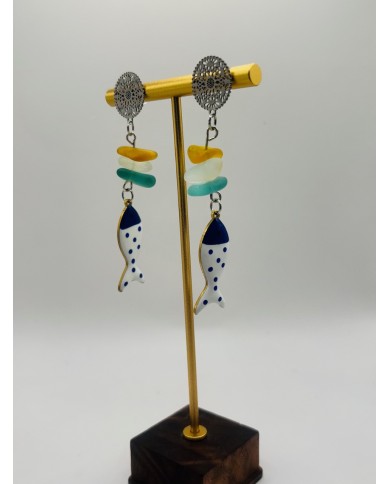 PENDIENTES ARTESANOS DE CRISTAL  MARINO